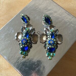 J. Crew Riviera Earrings Deep Riviera Blue Czech Glass Ox Plating